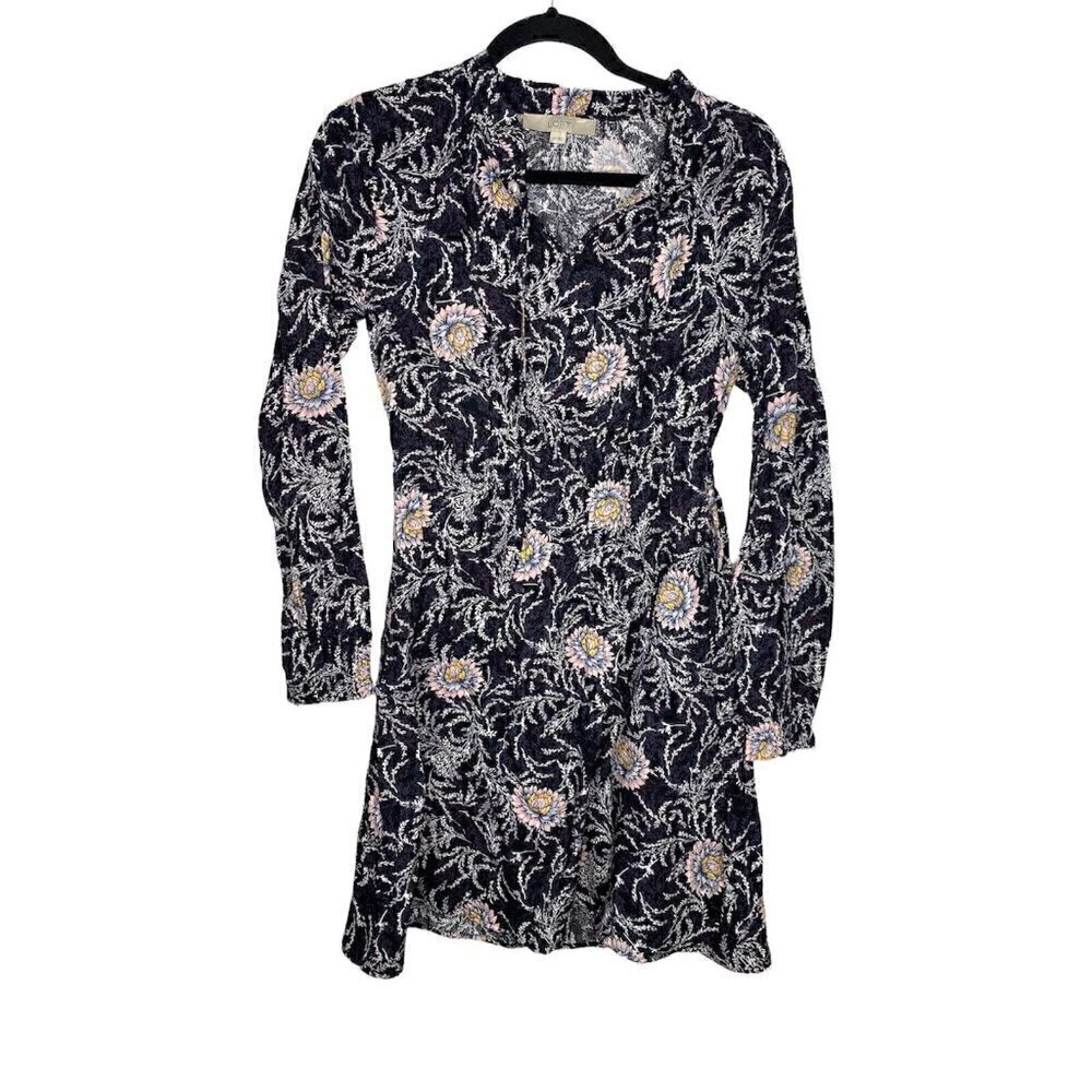 Loft Dress Size XS Women's Long Sleeve Floral Multicolor Mini 100% Rayon Dress